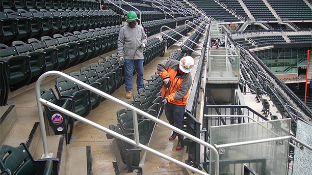 How are stadiums cleaned?
